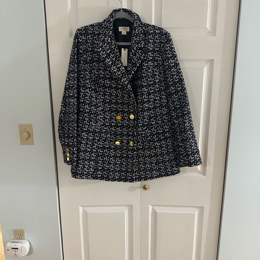 NWT! Anthropologie Maeve Black & White Blazer with gold details - Picture 2 of 11